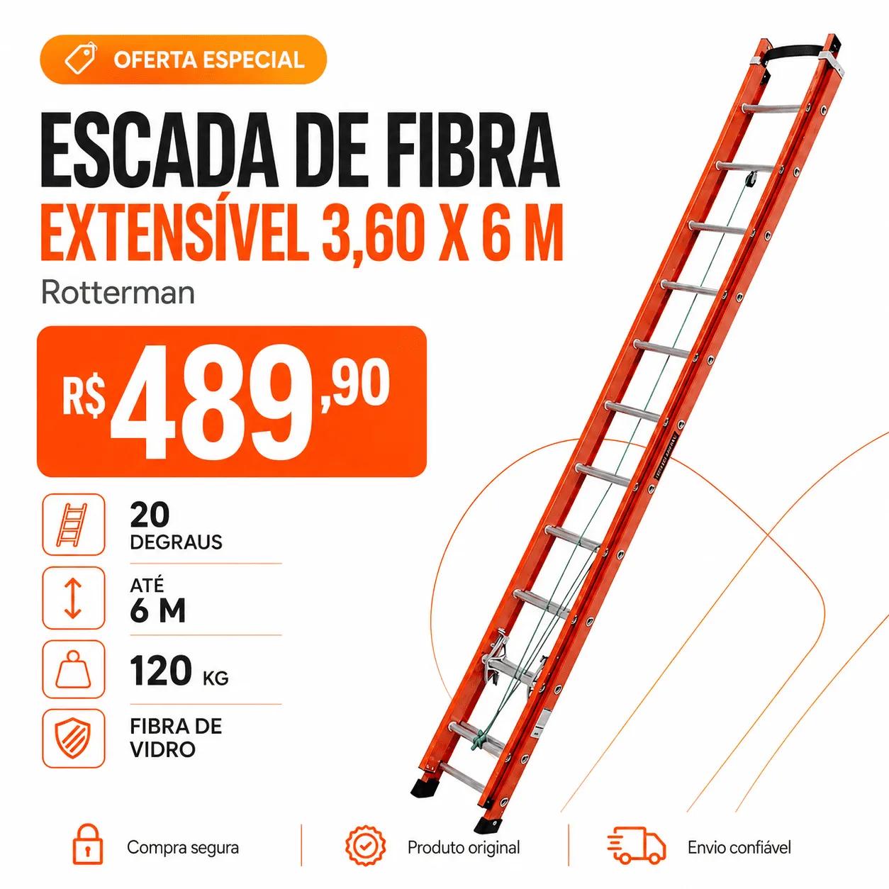Escada De Fibra De Vidro Extensível 3,60 X 6 M - Rotterman